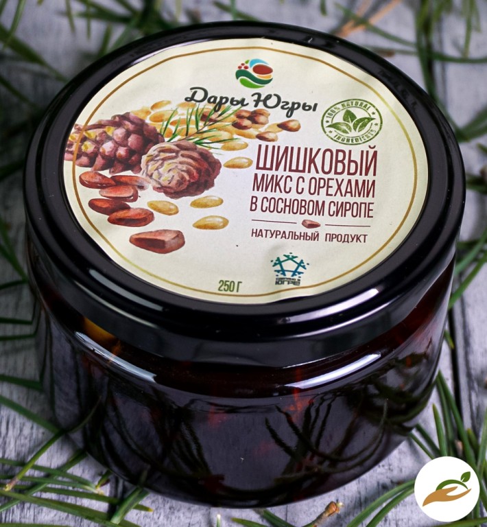 Микс из кедровой и сосновых шишек с кедровыми орешками в сосновом сиропе / ДАРЫ-ЮГРЫ-ХМАО / 250 гр
