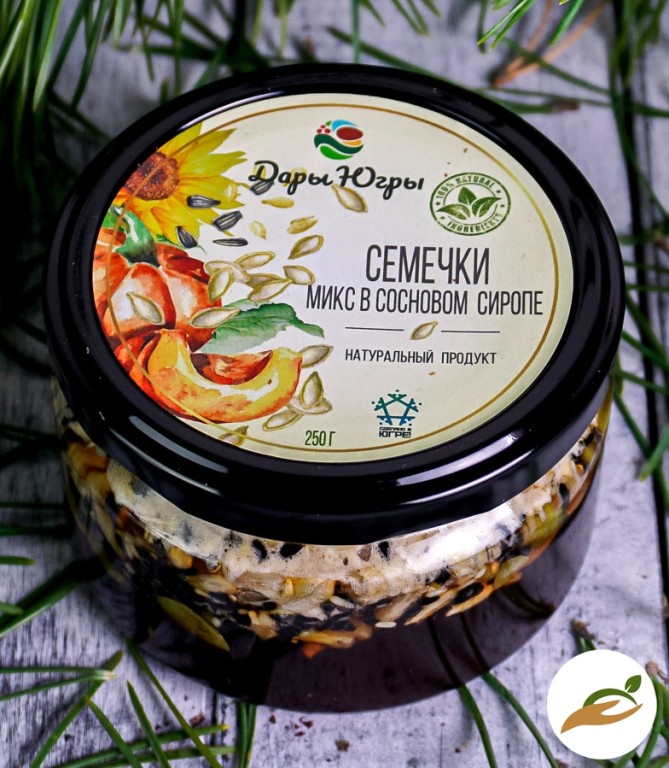 Микс из семечек (тыква, кунжут, подсолнечник) в сиропе из молодых сосновых шишек / ДАРЫ-ЮГРЫ-ХМАО / 250 гр