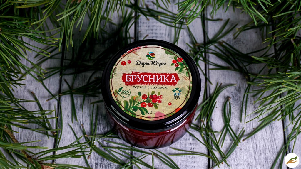 Брусника лесная тертая с сахаром / ДАРЫ-ЮГРЫ-ХМАО / 250 гр