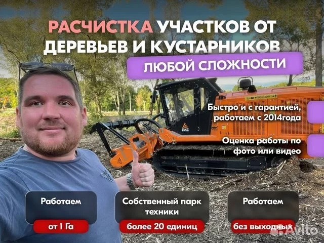 Расчистка заросших полей от деревьев от 1 Га